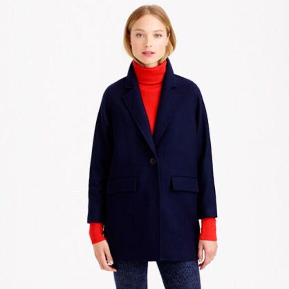 J.Crew Navy Deep Blue Wool Boyfriend Melton Wool Coat - Picture 2 of 14